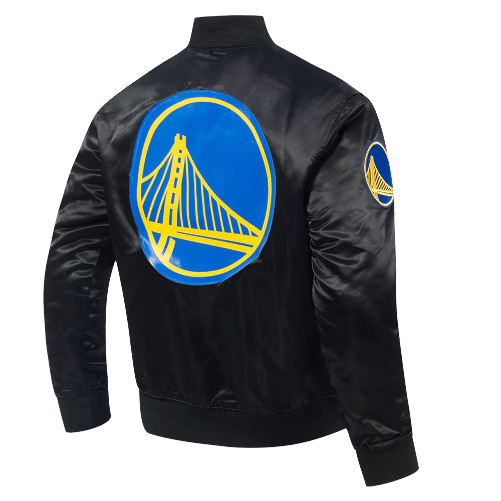 NBA GOLDEN STATE WARRIORS CLASSIC SATIN MEN'S SATIN JACKET (BLACK) - Image 6