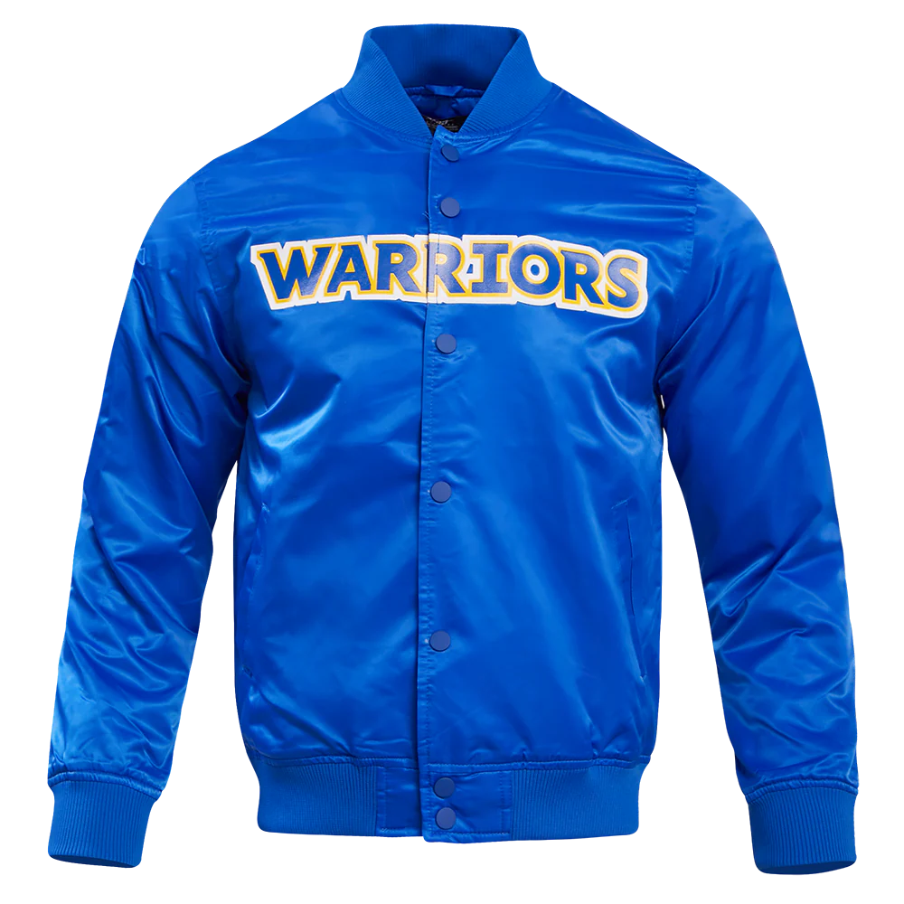 NBA GOLDEN STATE WARRIORS CLASSIC SATIN MEN'S SATIN JACKET (ROYAL BLUE)