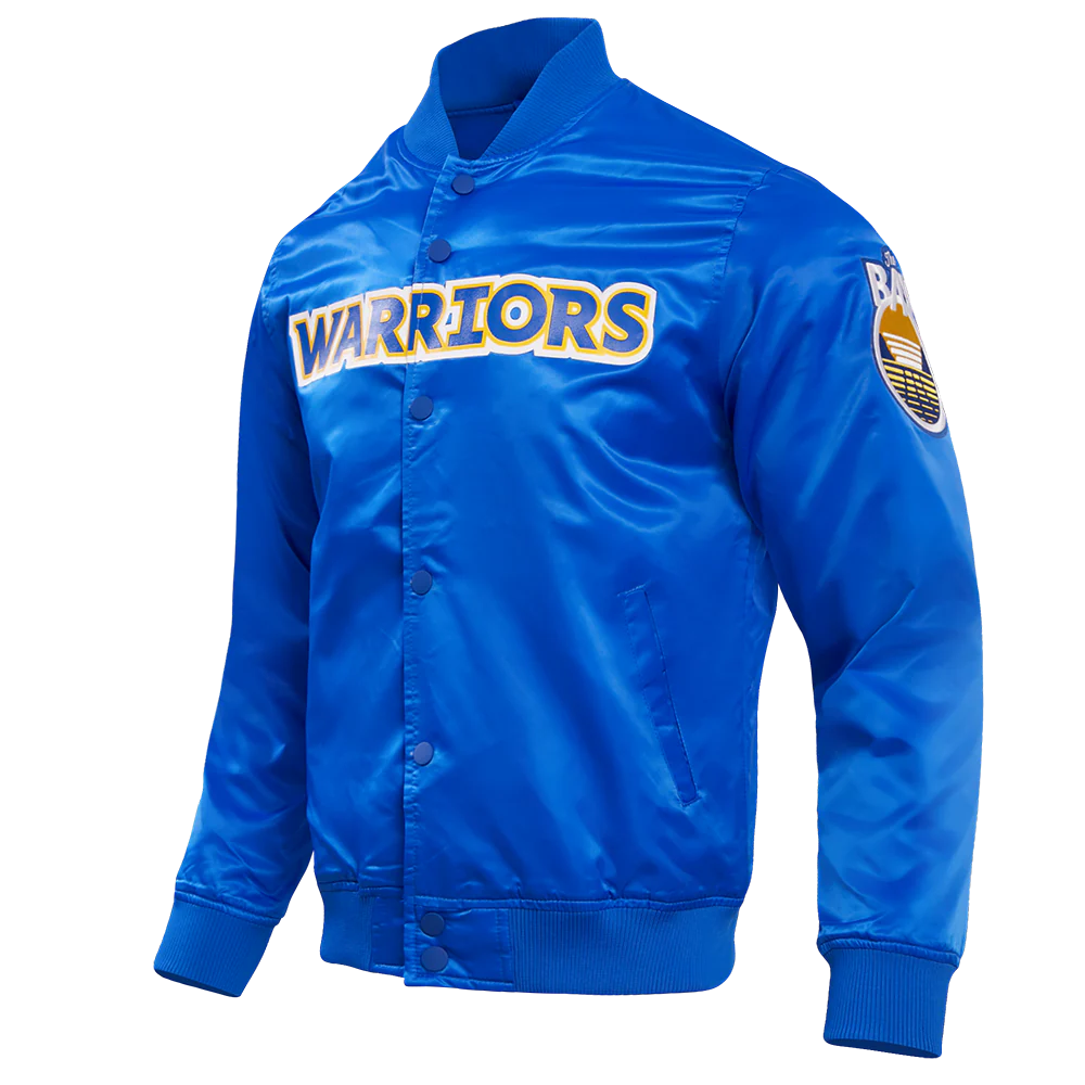 NBA GOLDEN STATE WARRIORS CLASSIC SATIN MEN'S SATIN JACKET (ROYAL BLUE) - Image 2