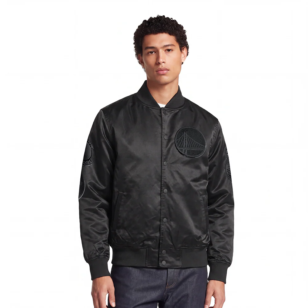 NBA GOLDEN STATE WARRIORS TRIPLE BLACK MEN'S SATIN JACKET (TRIPLE BLACK)