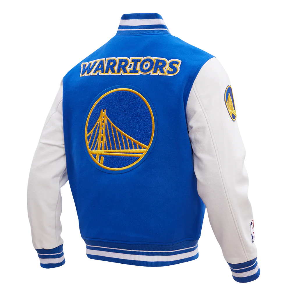 NBA GOLDEN STATE WARRIORS RETRO CLASSIC MEN'S RIB WOOL VARSITY JACKET (ROYAL/WHITE) - Image 4