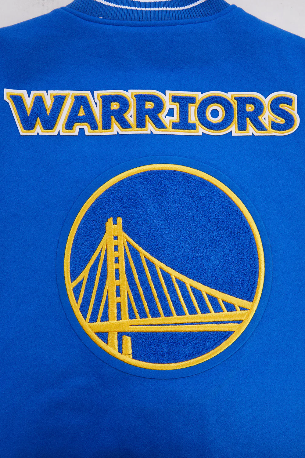 NBA GOLDEN STATE WARRIORS RETRO CLASSIC MEN'S RIB WOOL VARSITY JACKET (ROYAL/WHITE) - Image 5