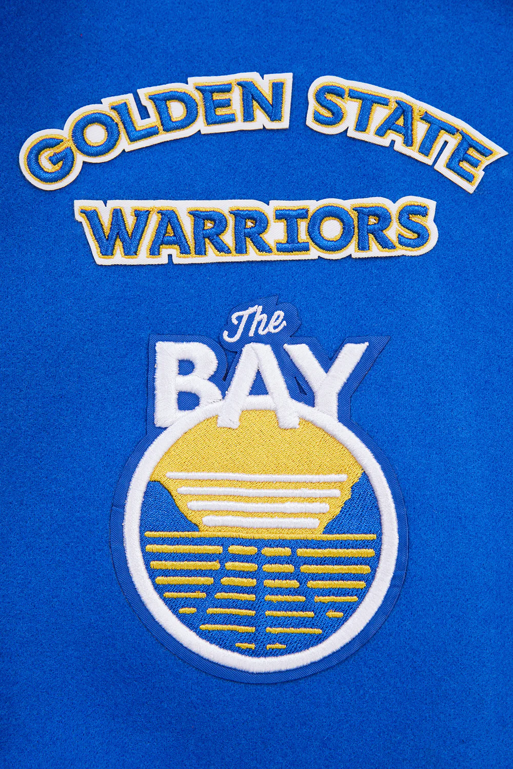 NBA GOLDEN STATE WARRIORS RETRO CLASSIC MEN'S RIB WOOL VARSITY JACKET (ROYAL/WHITE) - Image 7