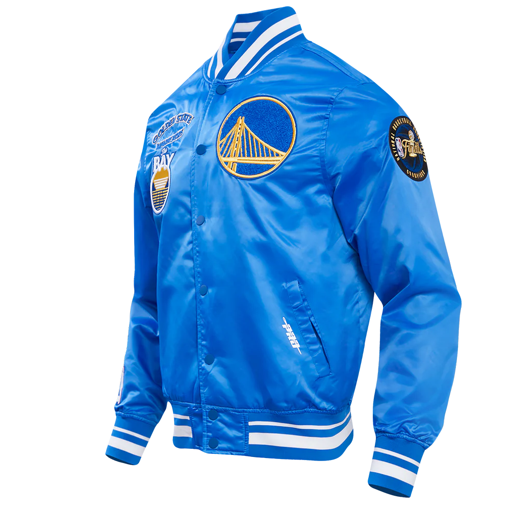 NBA GOLDEN STATE WARRIORS RETRO CLASSIC MEN'S RIB SATIN JACKET (ROYAL BLUE) - Image 2