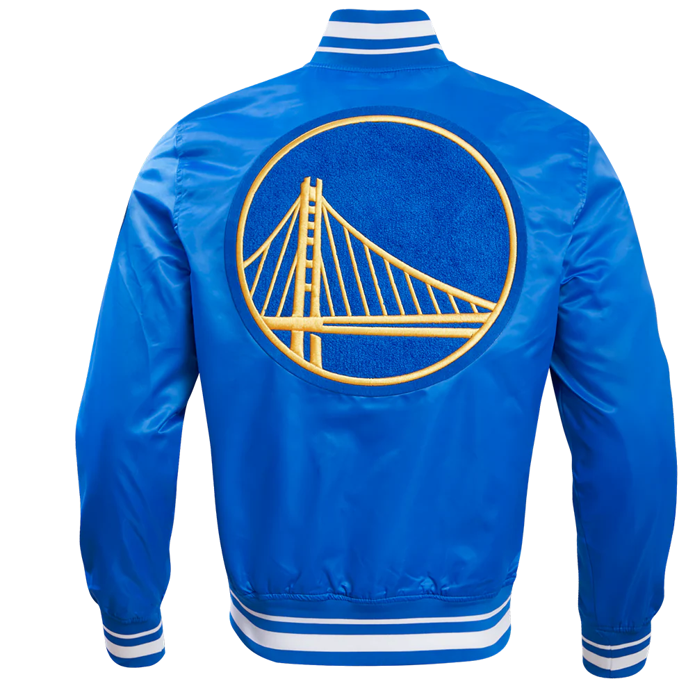 NBA GOLDEN STATE WARRIORS RETRO CLASSIC MEN'S RIB SATIN JACKET (ROYAL BLUE) - Image 3
