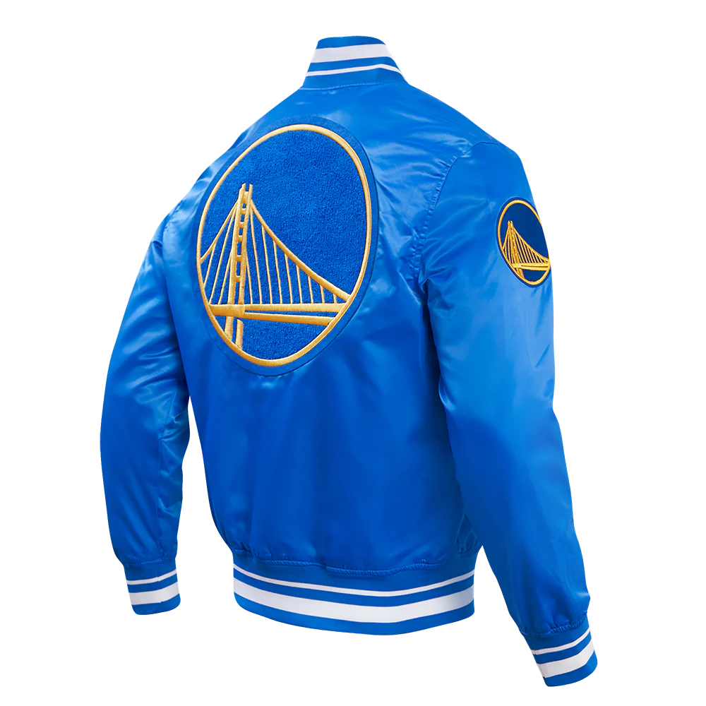 NBA GOLDEN STATE WARRIORS RETRO CLASSIC MEN'S RIB SATIN JACKET (ROYAL BLUE) - Image 4