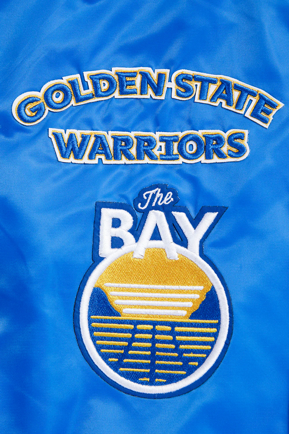 NBA GOLDEN STATE WARRIORS RETRO CLASSIC MEN'S RIB SATIN JACKET (ROYAL BLUE) - Image 6