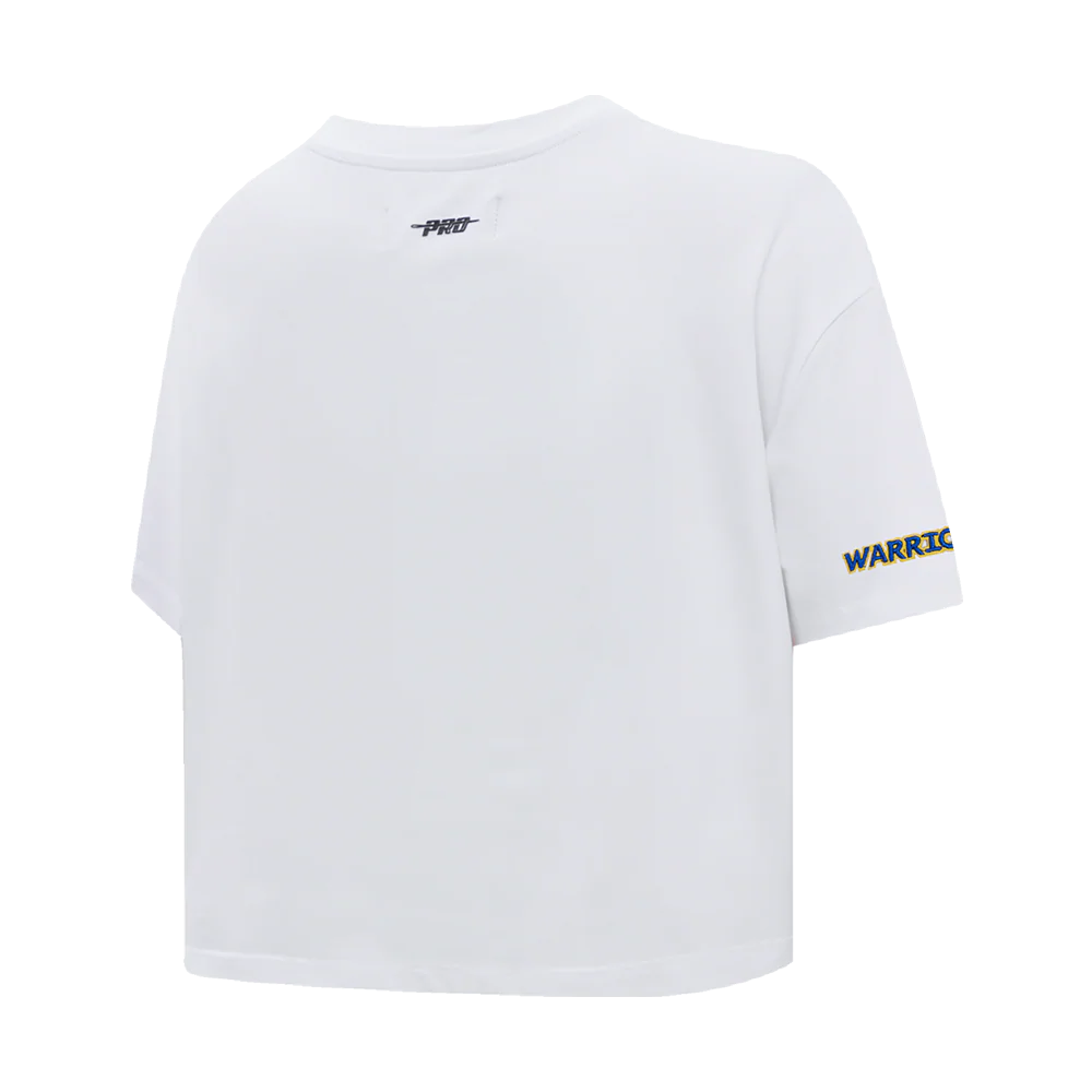 NBA GOLDEN STATE WARRIORS SCRIPT TAIL WOMEN'S SINGLE JERSEY BOXY TEE (WHITE) - Image 3