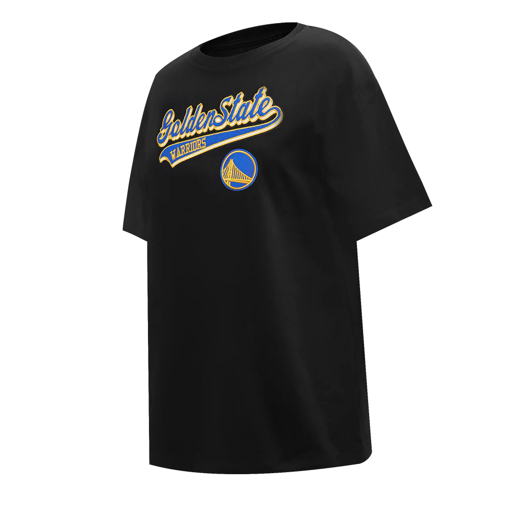 NBA GOLDEN STATE WARRIORS SCRIPT TAIL WOMEN'S BOYFRIEND TEE (BLACK) - Image 2