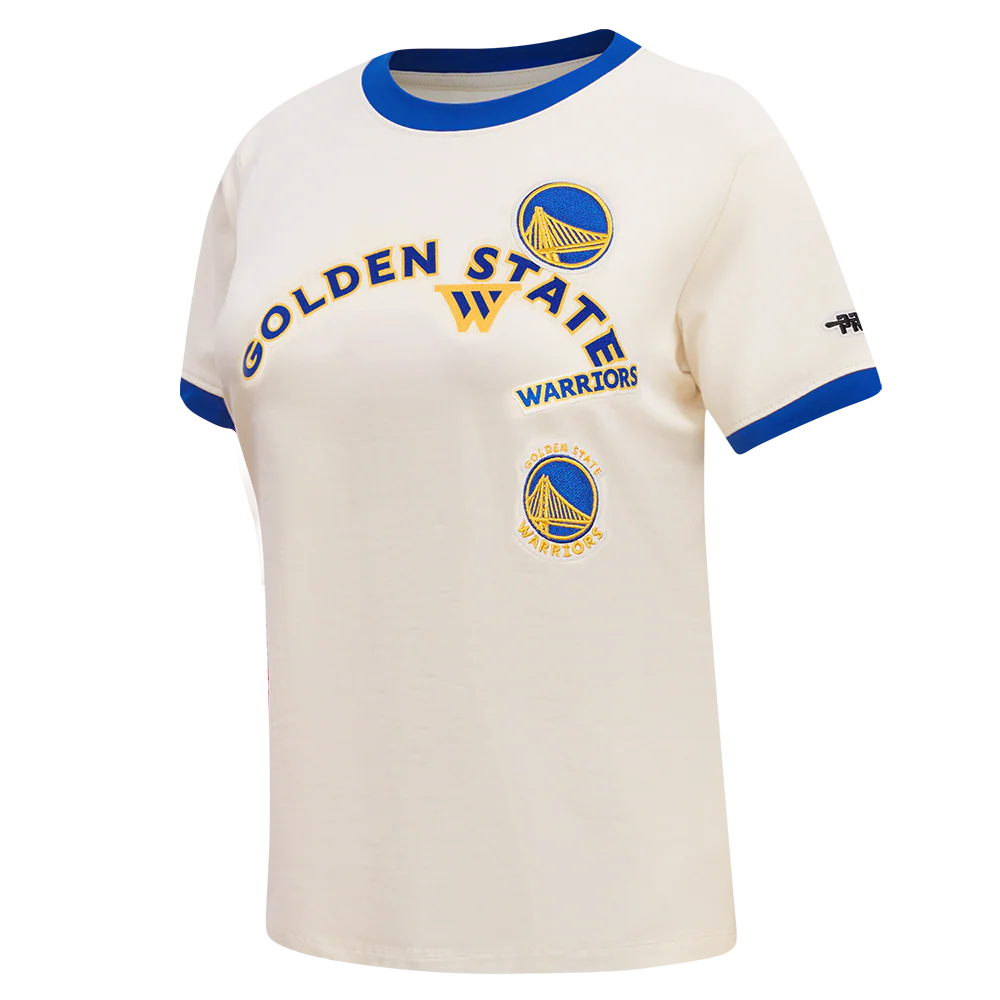 NBA GOLDEN STATE WARRIORS RETRO CASCADE WOMEN'S RINGER TEE (EGGSHELL/ROYAL BLUE) - Image 2
