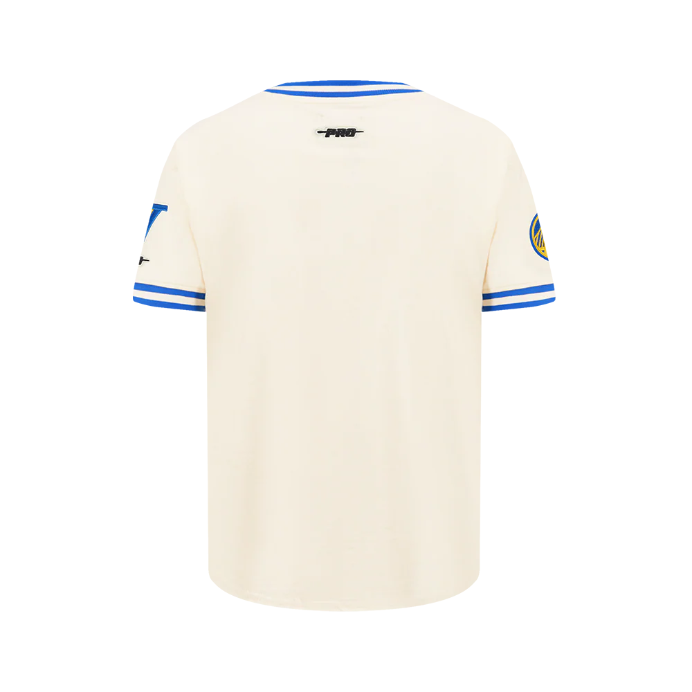 NBA GOLDEN STATE WARRIORS RETRO CLASSIC BIG BOY'S SS STRIPED RIB TEE (EGGSHELL/ROYAL BLUE) - Image 3