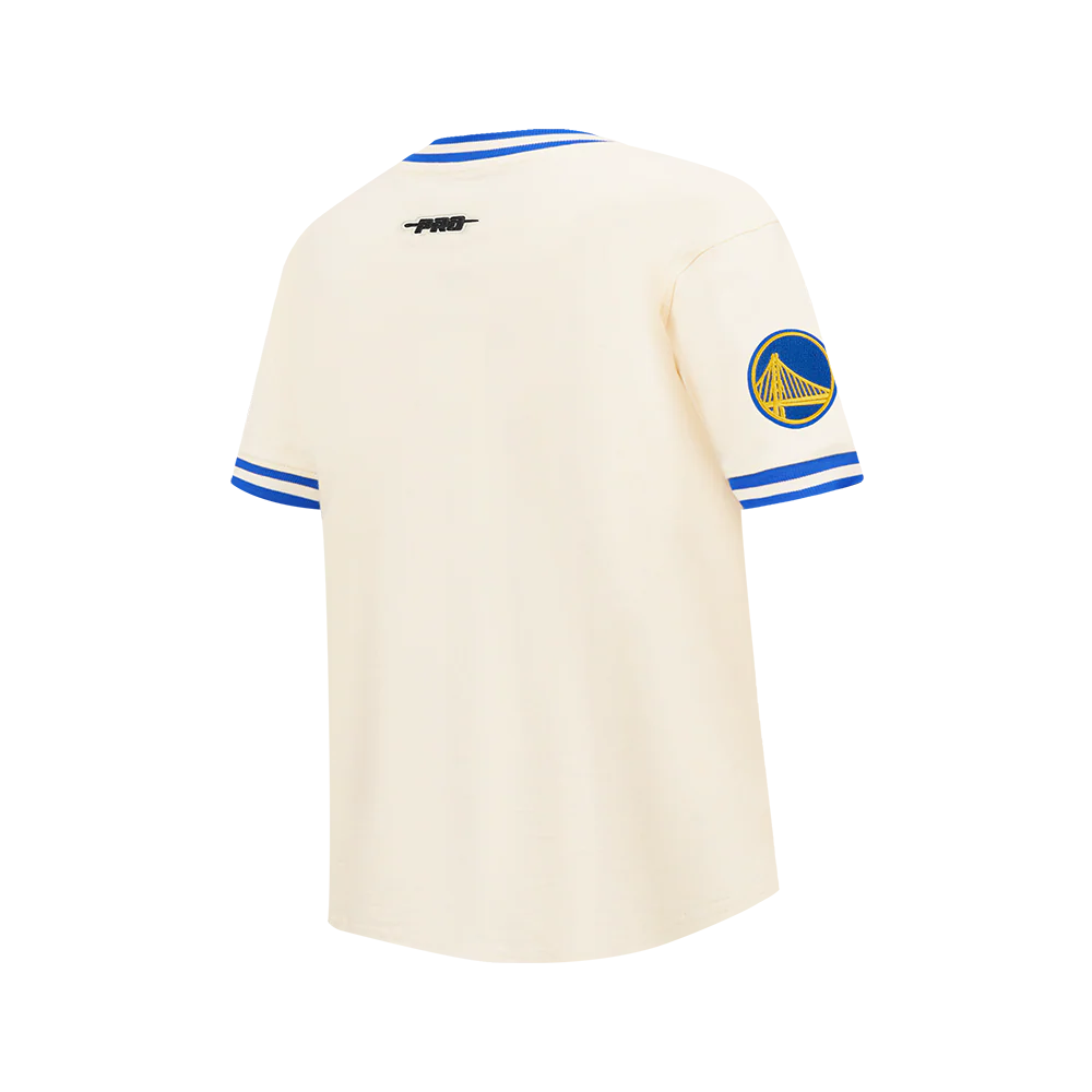 NBA GOLDEN STATE WARRIORS RETRO CLASSIC BIG BOY'S SS STRIPED RIB TEE (EGGSHELL/ROYAL BLUE) - Image 4