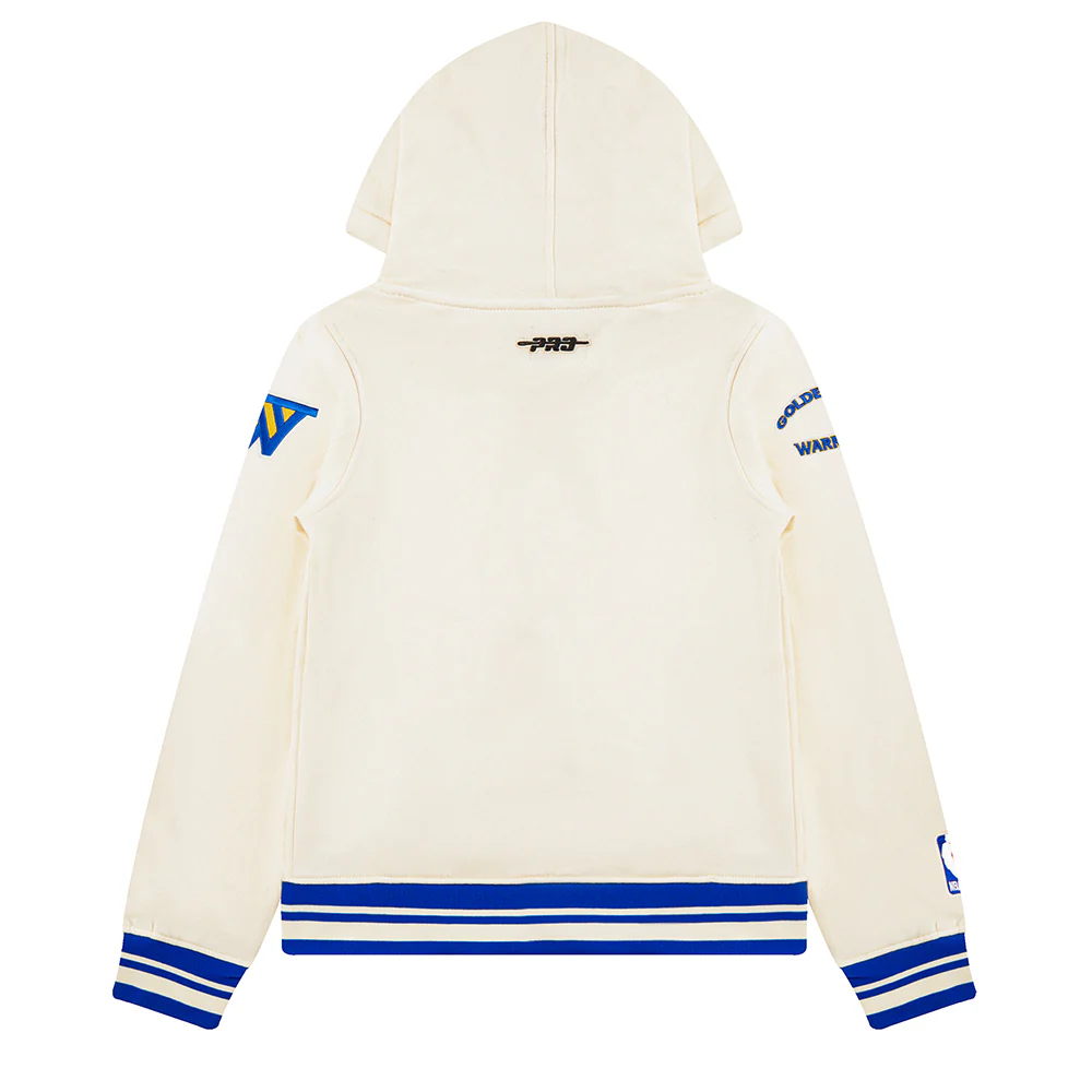 NBA GOLDEN STATE WARRIORS RETRO CLASSIC BIG BOYS RIB FLEECE PULLOVER HOODIE (EGGSHELL/ROYAL BLUE) - Image 2