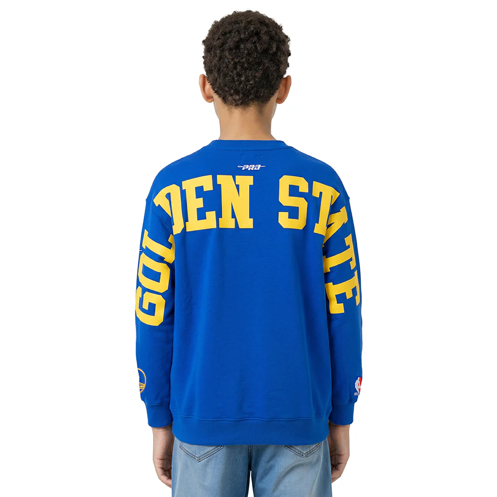 NBA GOLDEN STATE WARRIORS WINGSPAN BIG BOY'S DROP SHOULDER FLC CREWNECK (ROYAL BLUE)