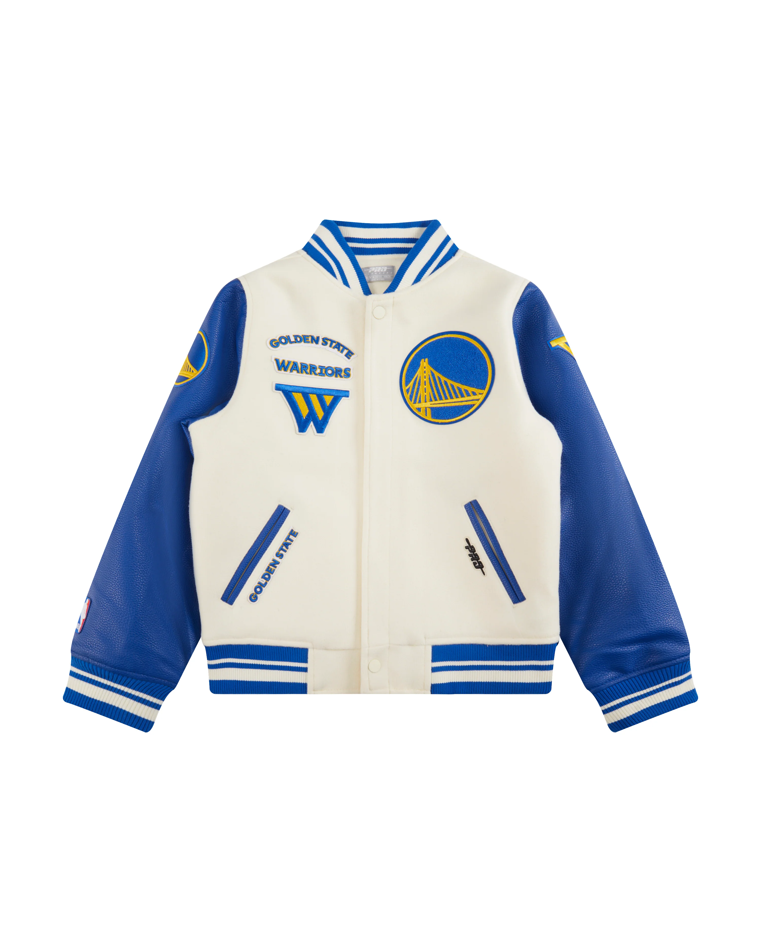 NBA GOLDEN STATE WARRIORS RETRO CLASSIC BIG BOYS RIB WOOL VARSITY JACKET (EGGSHELL/ROYAL BLUE)