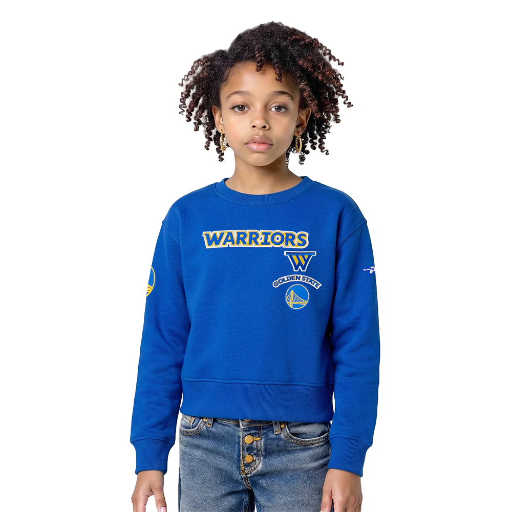 NBA GOLDEN STATE WARRIORS RETRO CLASSIC BIG GIRLS RIB FLEECE PULLOVER HOODIE (ROYAL BLUE)