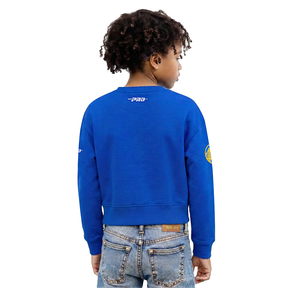 NBA GOLDEN STATE WARRIORS RETRO CLASSIC BIG GIRLS RIB FLEECE PULLOVER HOODIE (ROYAL BLUE) - Image 2