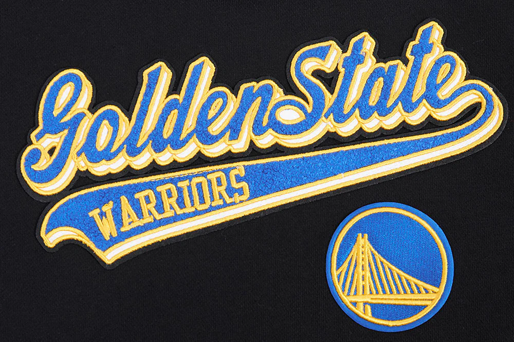 NBA GOLDEN STATE WARRIORS SCRIPT TAIL WOMEN'S RIB FLEECE CROPPED PULLOVER HOODIE (BLACK/ROYAL BLUE/BLACK) - Image 5