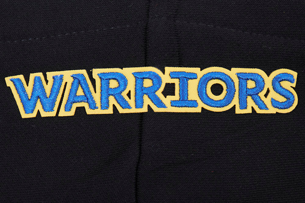 NBA GOLDEN STATE WARRIORS SCRIPT TAIL WOMEN'S RIB FLEECE CROPPED PULLOVER HOODIE (BLACK/ROYAL BLUE/BLACK) - Image 6