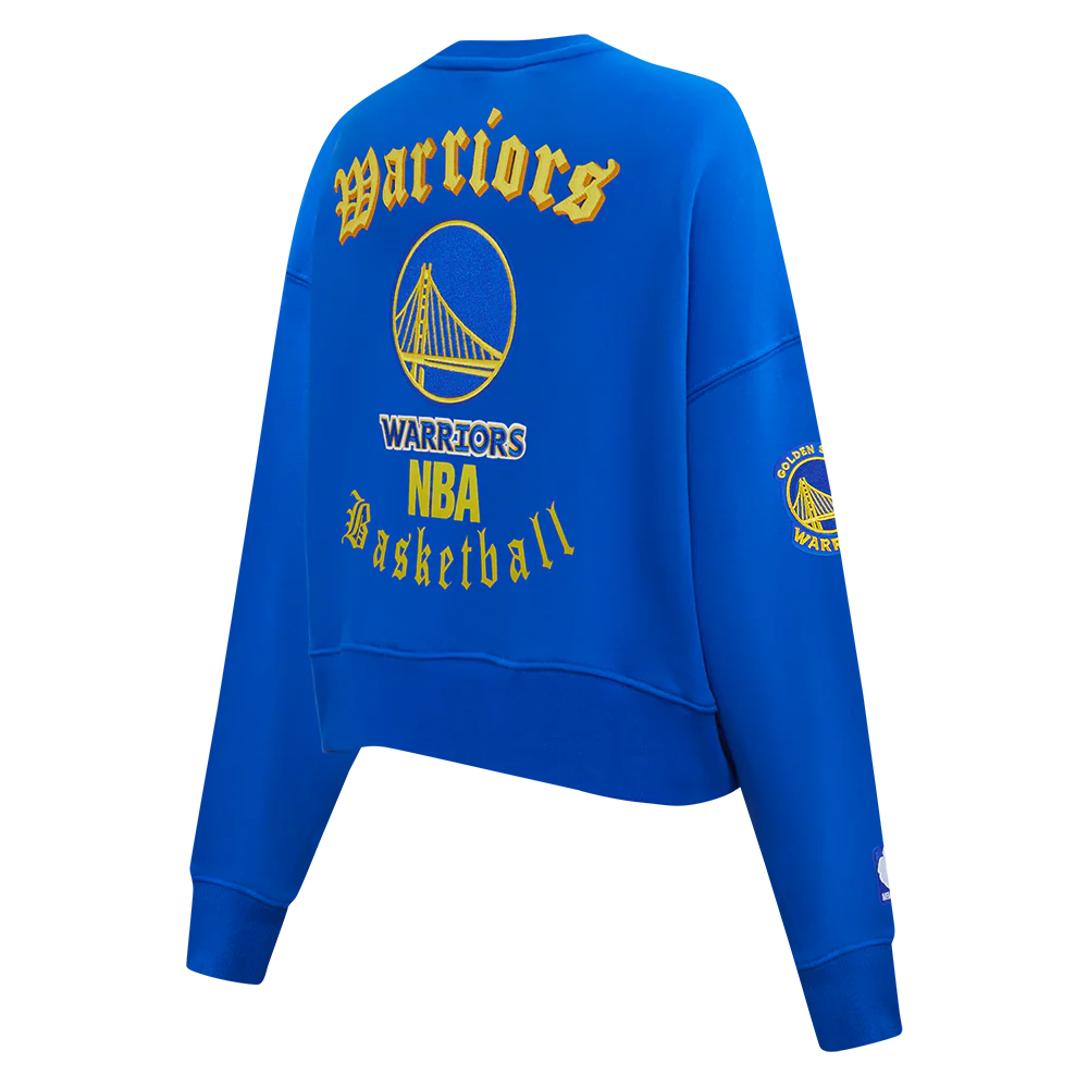 NBA GOLDEN STATE WARRIORS OLD ENGLISH WOMEN'S FLC CREWNECK (ROYAL BLUE) - Image 6