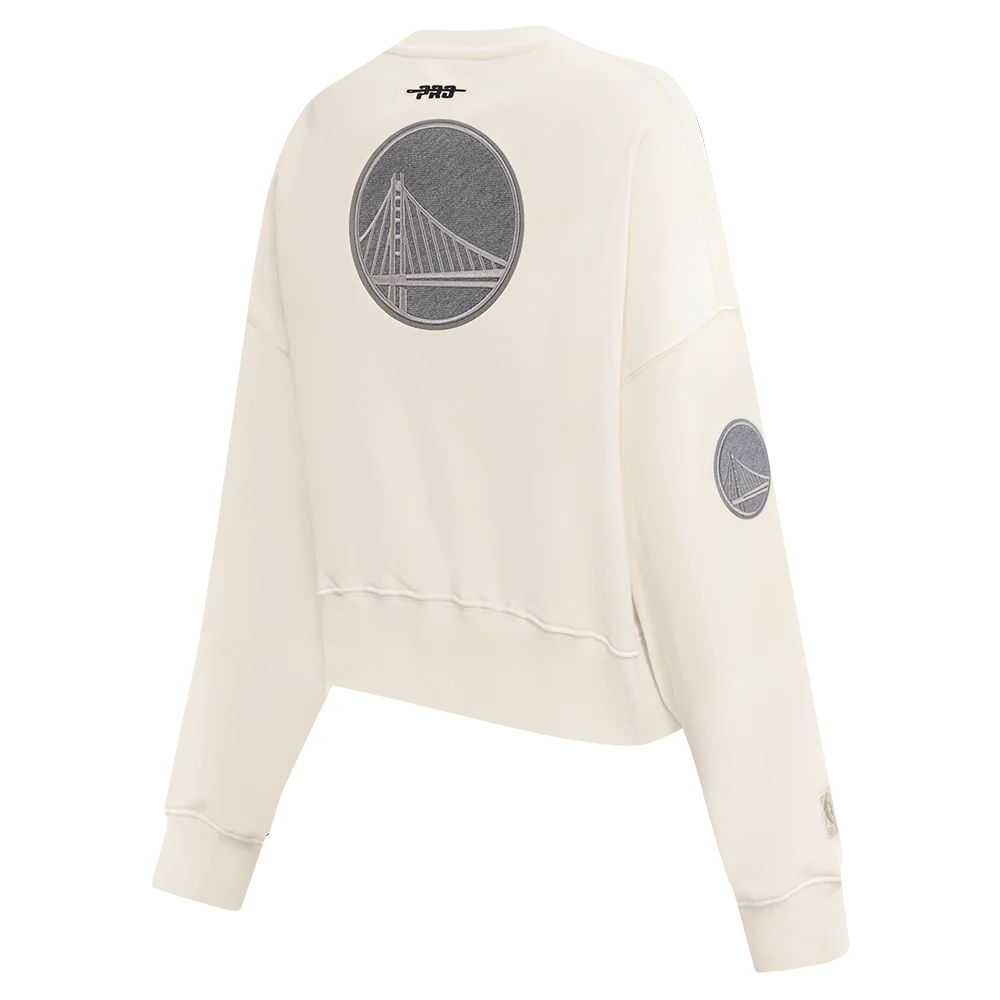 NBA GOLDEN STATE WARRIORS REVERSE FRENCH TERRY WOMEN'S FLEECE CREWNECK (EGGSHELL) - Image 4