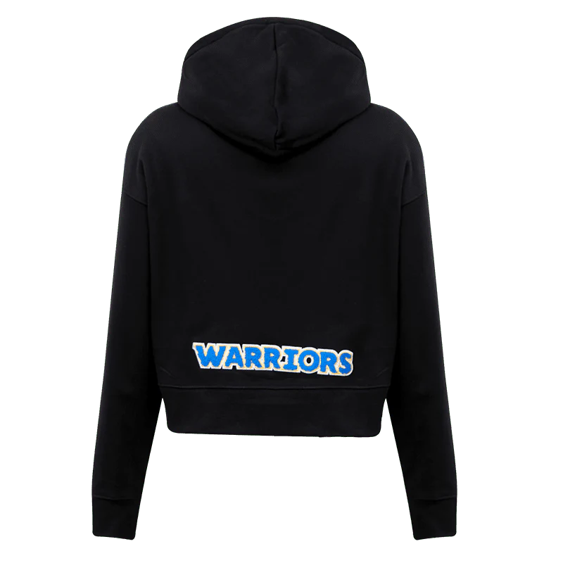 NBA GOLDEN STATE WARRIORS CLASSIC WOMEN'S CROPPED PULLOVER HOODIE (BLACK) - Image 3