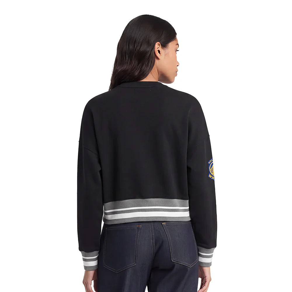 NBA GOLDEN STATE WARRIORS MASHUP WOMEN'S RIB CREWNECK (BLACK) - Image 2