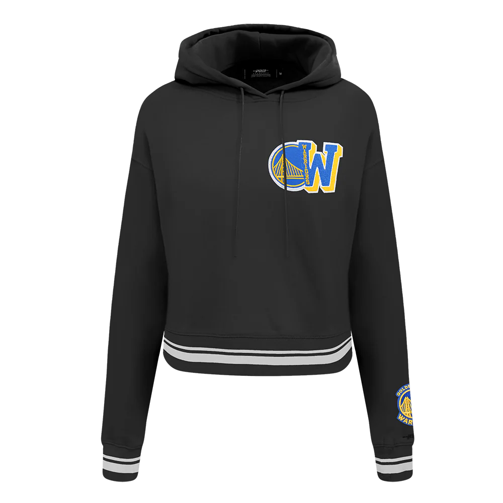 NBA GOLDEN STATE WARRIORS MASHUP WOMEN'S RIB CROPPED PULLOVER HOODIE (BLACK) - Image 3