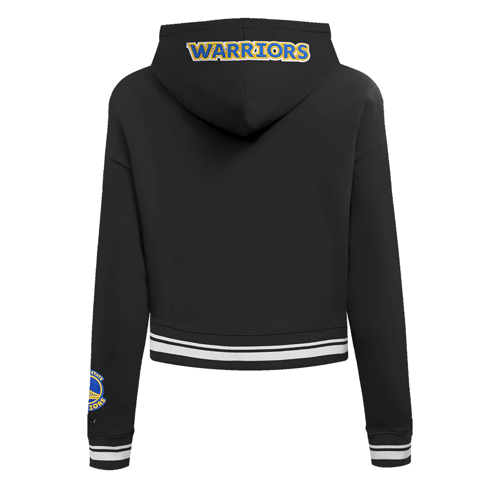 NBA GOLDEN STATE WARRIORS MASHUP WOMEN'S RIB CROPPED PULLOVER HOODIE (BLACK) - Image 5