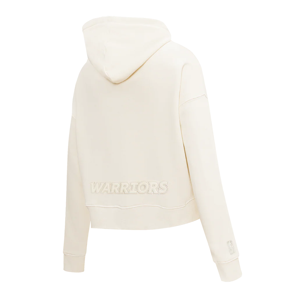 NBA GOLDEN STATE WARRIORS NEUTRAL WOMEN'S CROPPED PULLOVER HOODIE (EGGSHELL) - Image 4