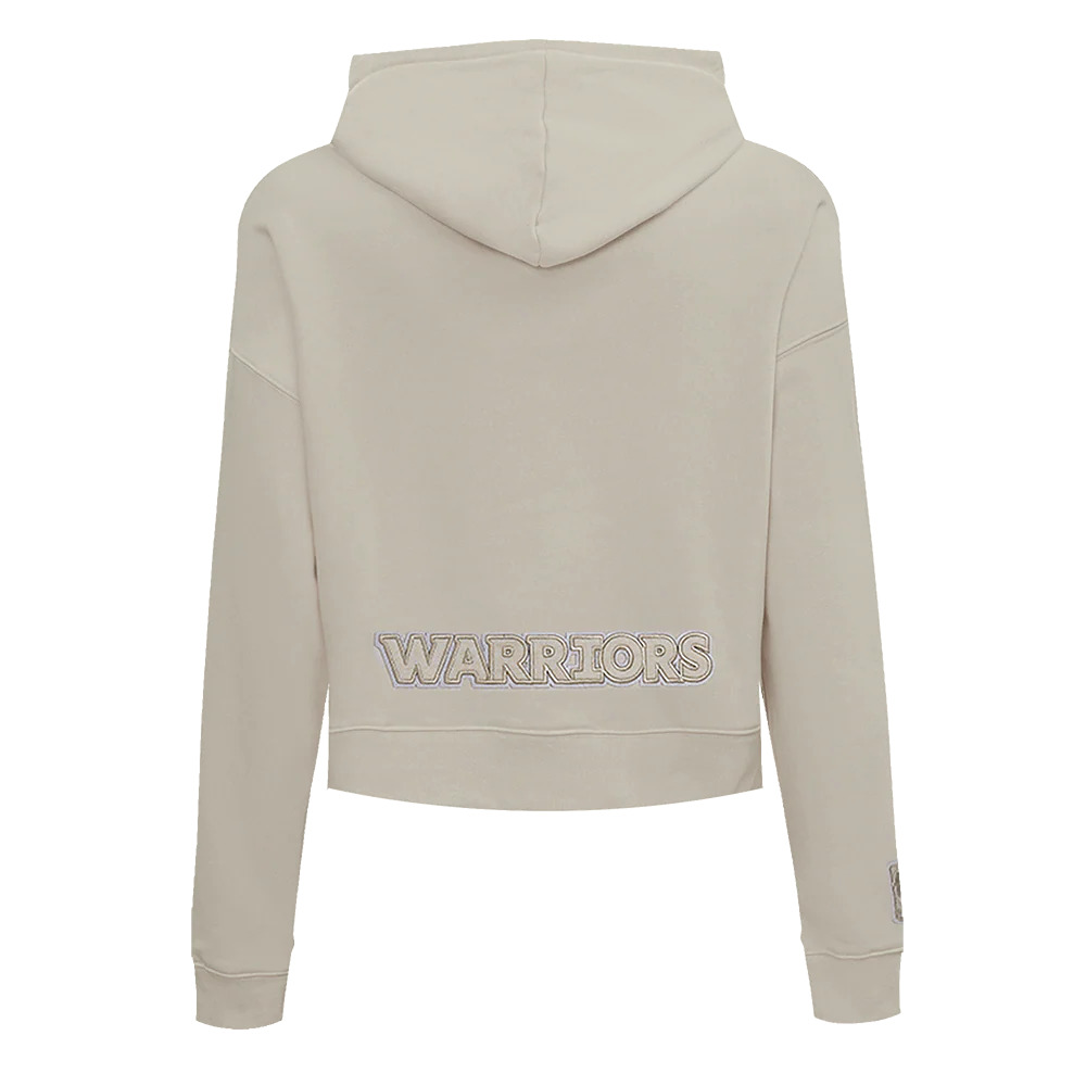 NBA GOLDEN STATE WARRIORS NEUTRAL WOMEN'S CROPPED PULLOVER HOODIE (TAUPE) - Image 3