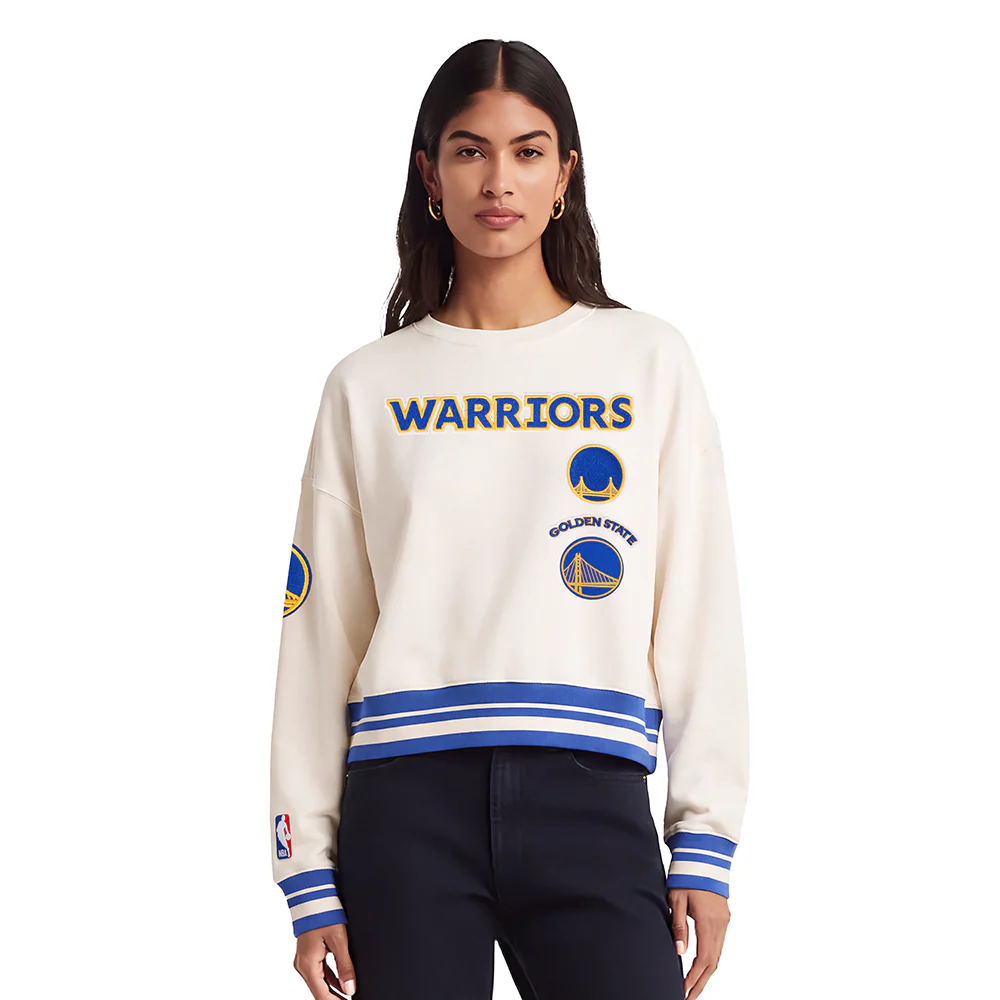 NBA GOLDEN STATE WARRIORS RETRO CLASSIC WOMEN'S CREWNECK (EGGSHELL/ROYAL BLUE)