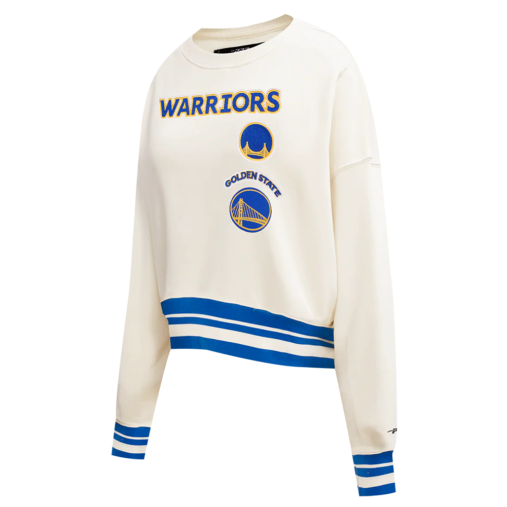 NBA GOLDEN STATE WARRIORS RETRO CLASSIC WOMEN'S CREWNECK (EGGSHELL/ROYAL BLUE) - Image 4