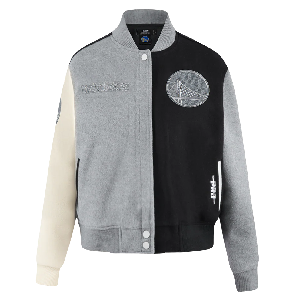 NBA GOLDEN STATE WARRIORS REVERSE FRENCH TERRY WOMEN'S WOOL VARSITY JA (BLACK/GRAY/EGGSHELL) - Image 8