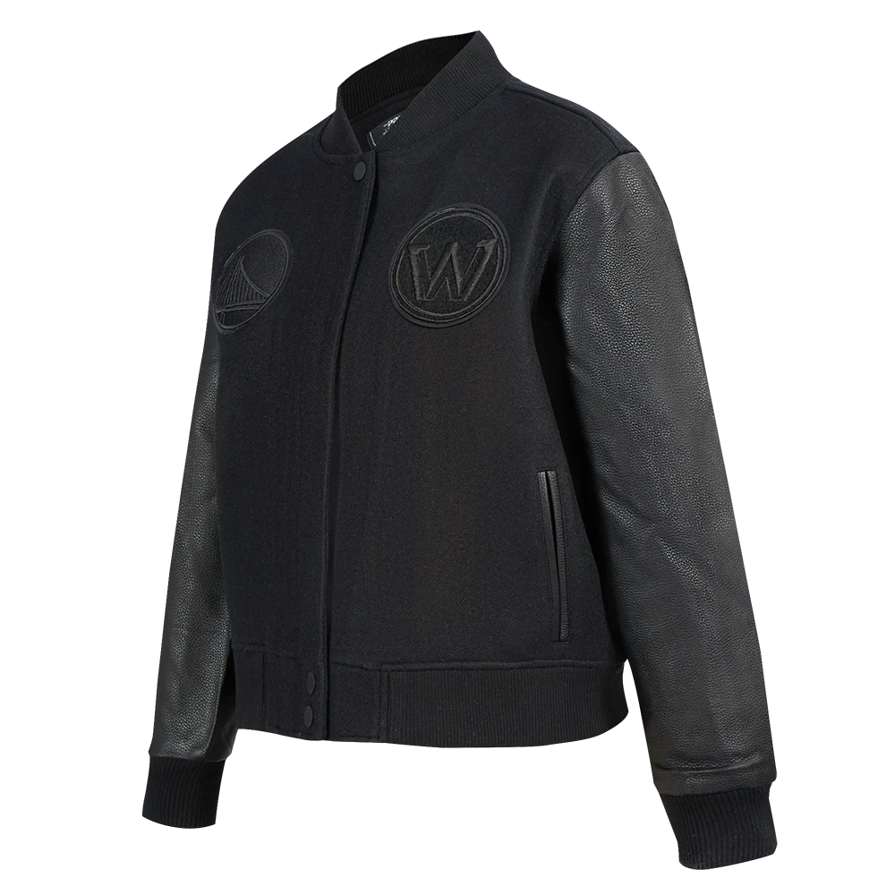 NBA GOLDEN STATE WARRIORS TRIPLE BLACK WOMEN'S WOOL VARSITY JACKET (TRIPLE BLACK WOMEN'S) - Image 2