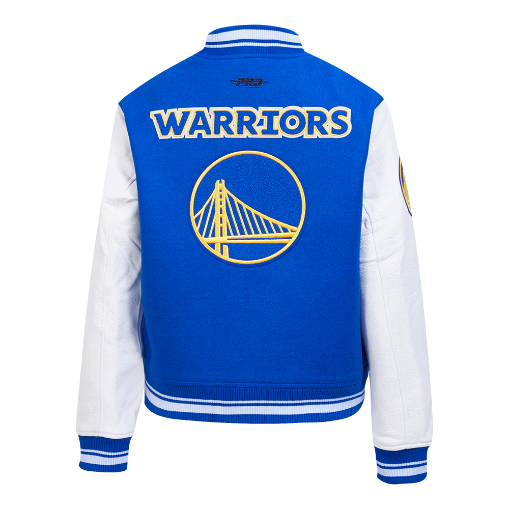 NBA GOLDEN STATE WARRIORS RETRO CLASSIC WOMEN'S RIB WOOL VARSITY JACKET (ROYAL BLUE/WHITE) - Image 3