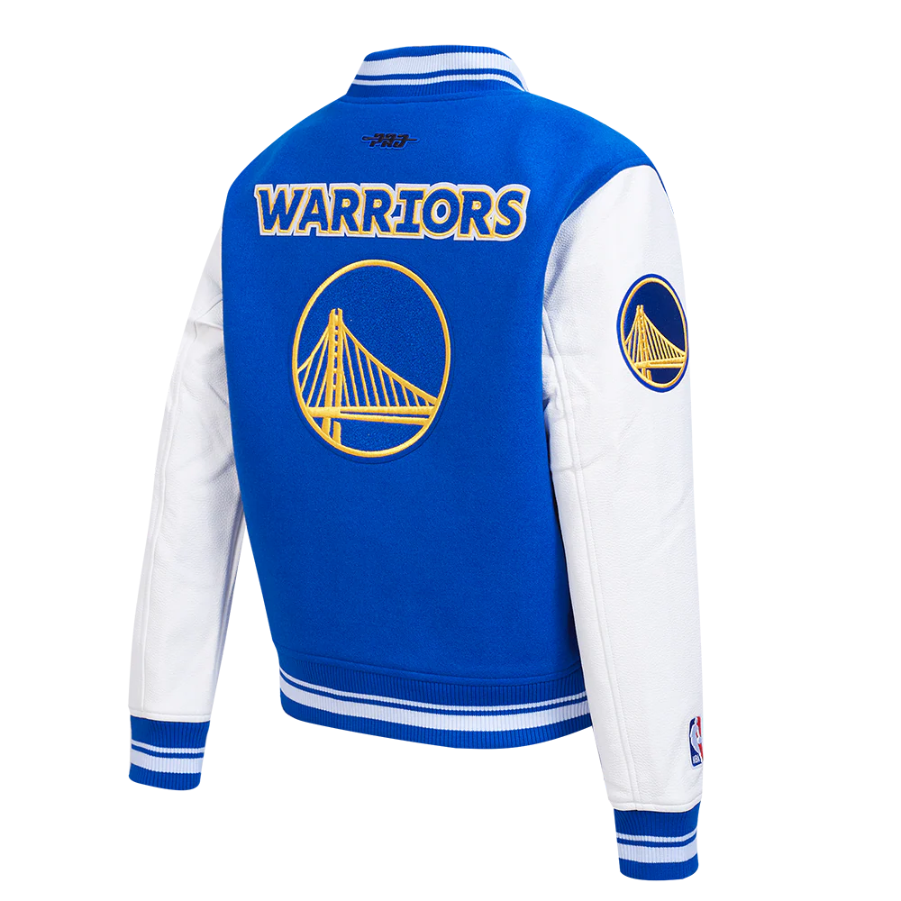 NBA GOLDEN STATE WARRIORS RETRO CLASSIC WOMEN'S RIB WOOL VARSITY JACKET (ROYAL BLUE/WHITE) - Image 4