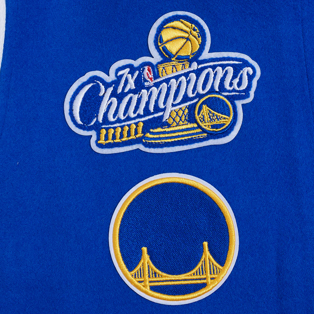 NBA GOLDEN STATE WARRIORS RETRO CLASSIC WOMEN'S RIB WOOL VARSITY JACKET (ROYAL BLUE/WHITE) - Image 5