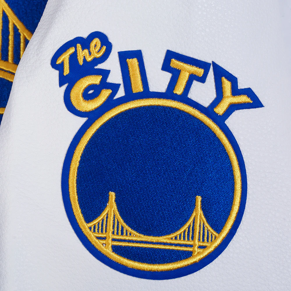 NBA GOLDEN STATE WARRIORS RETRO CLASSIC WOMEN'S RIB WOOL VARSITY JACKET (ROYAL BLUE/WHITE) - Image 8