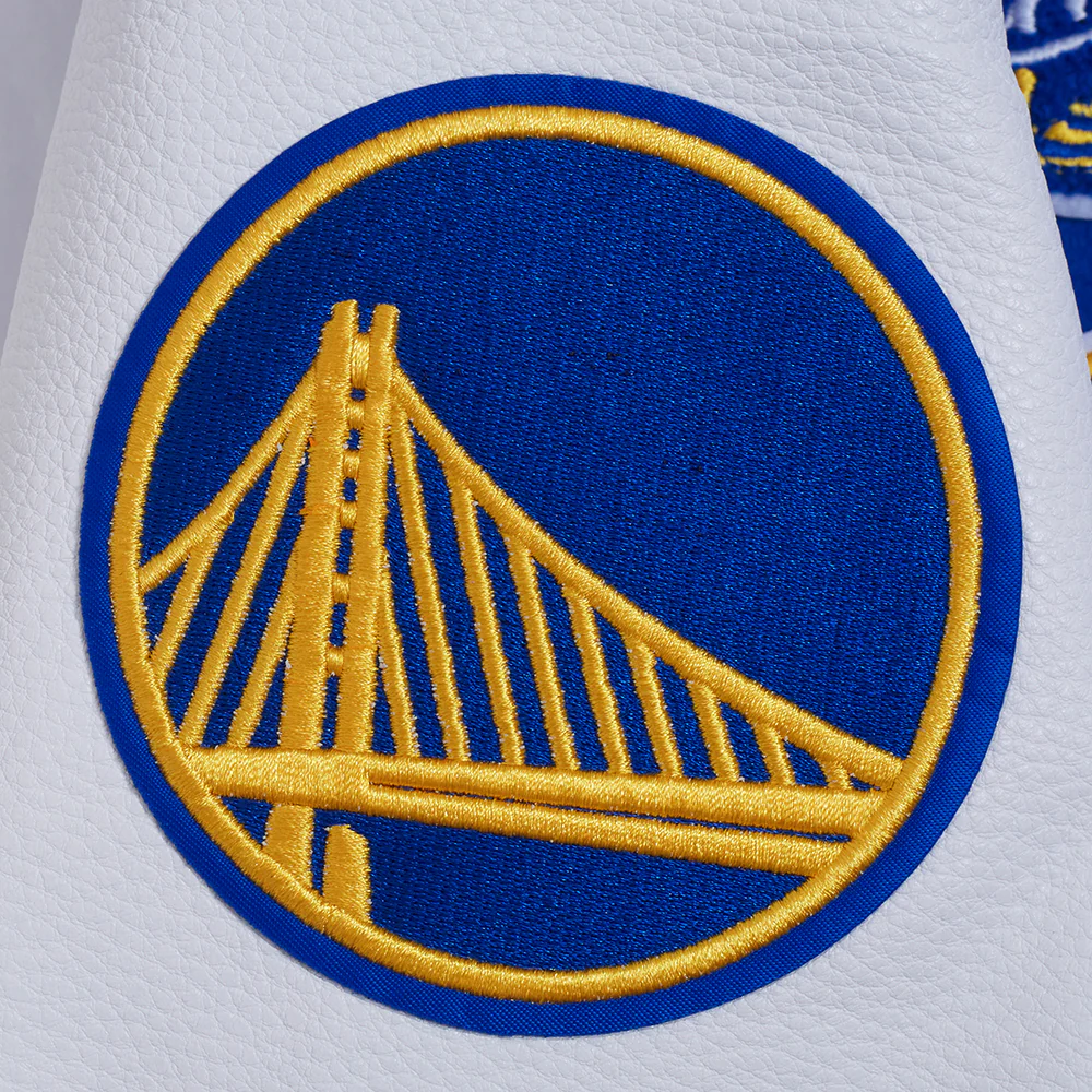 NBA GOLDEN STATE WARRIORS RETRO CLASSIC WOMEN'S RIB WOOL VARSITY JACKET (ROYAL BLUE/WHITE) - Image 9