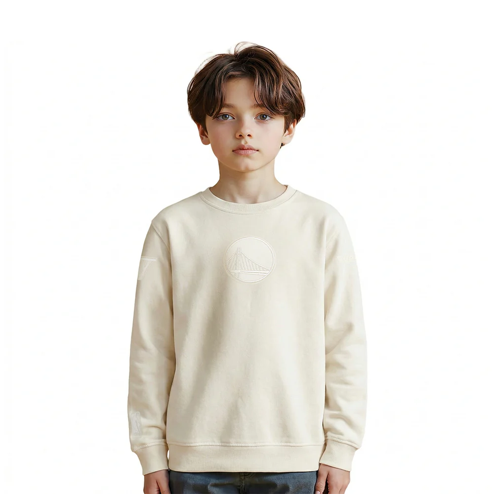 NBA GOLDEN STATE WARRIORS NEUTRAL LITTLE BOYS FLEECE CREWNECK (EGGSHELL)