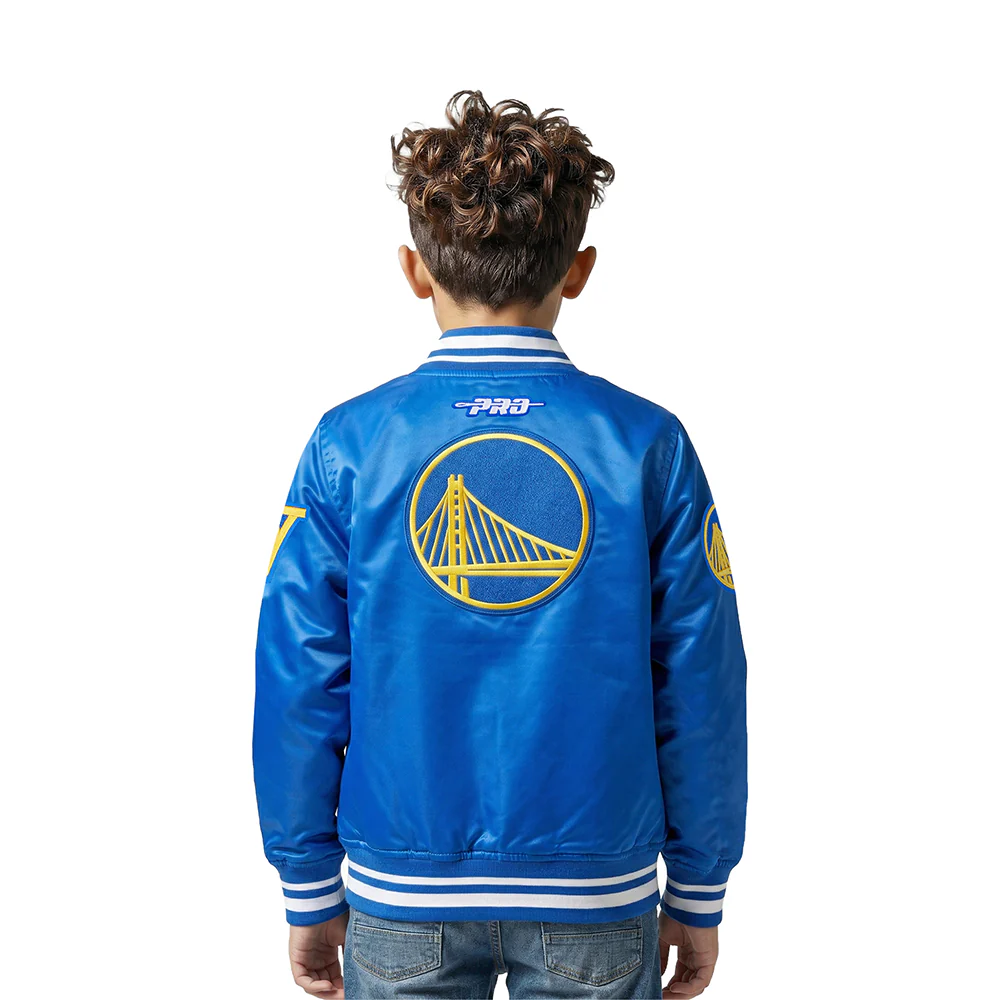 NBA GOLDEN STATE WARRIORS RETRO CLASSIC LITTLE BOYS RIB SATIN JACKET (ROYAL BLUE) - Image 2