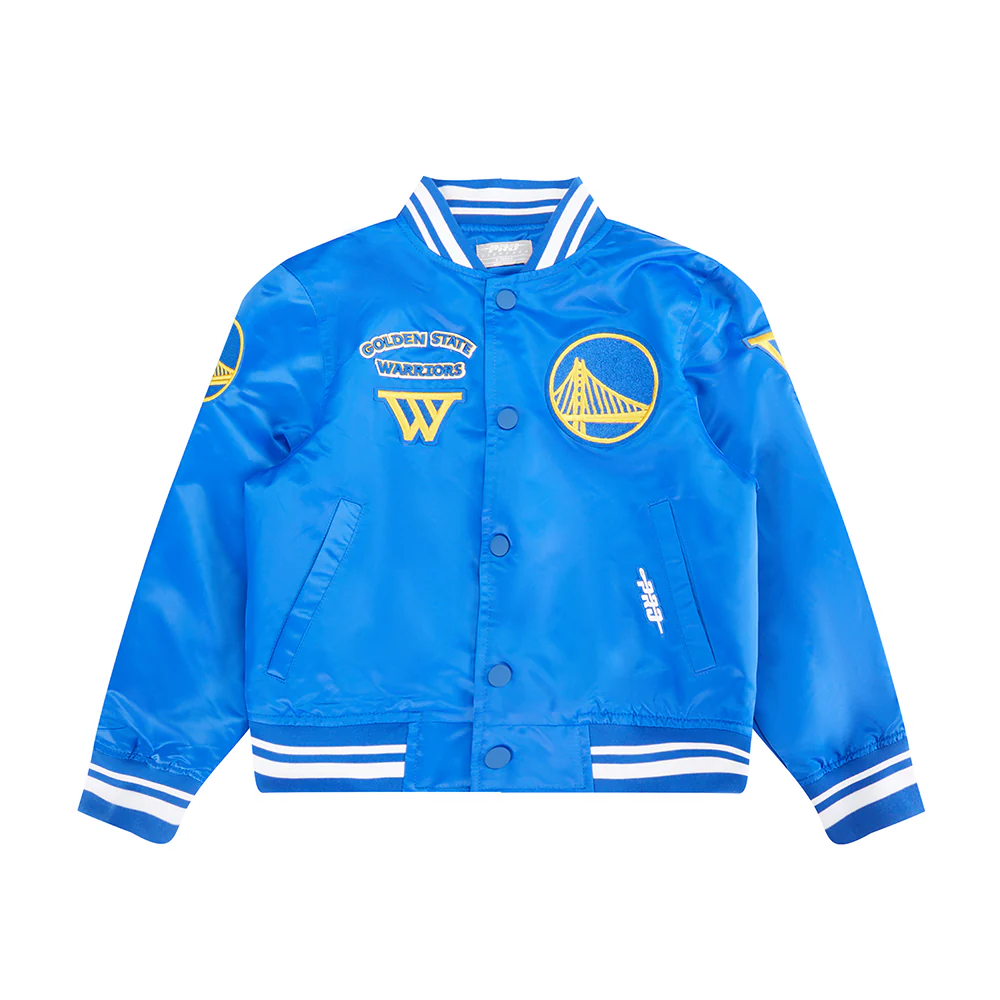 NBA GOLDEN STATE WARRIORS RETRO CLASSIC LITTLE BOYS RIB SATIN JACKET (ROYAL BLUE) - Image 3