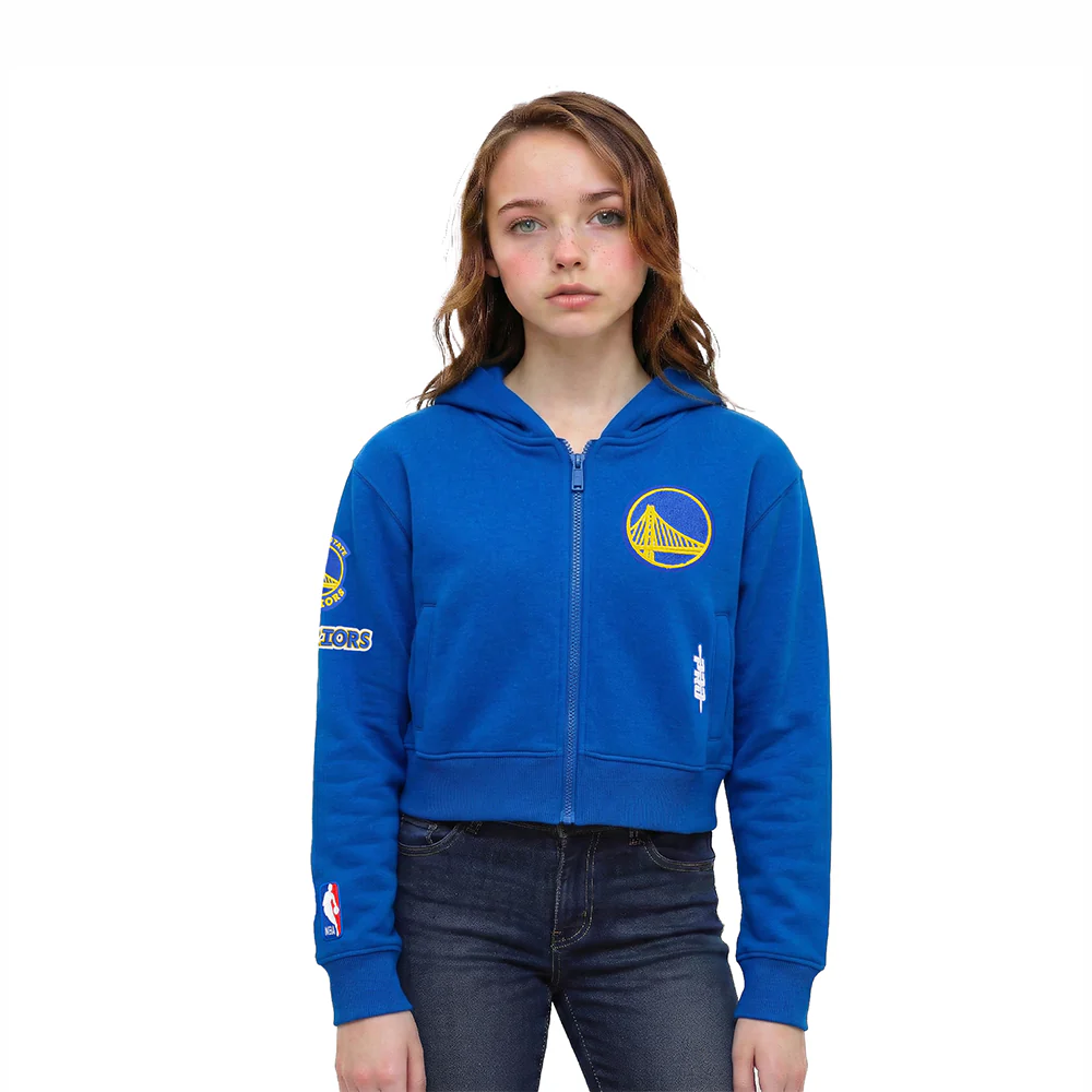 NBA GOLDEN STATE WARRIORS CLASSIC LITTLE GIRLS FLEECE FULL ZIP HOODIE (ROYAL BLUE)