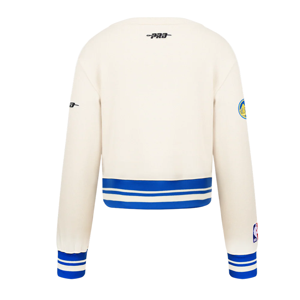 NBA GOLDEN STATE WARRIORS RETRO CLASSIC LITTLE GIRLS RIB FLEECE CREWNECK (EGGSHELL/ROYAL BLUE) - Image 3