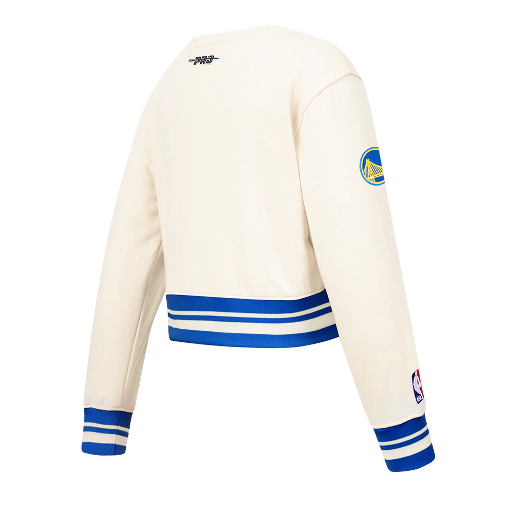 NBA GOLDEN STATE WARRIORS RETRO CLASSIC LITTLE GIRLS RIB FLEECE CREWNECK (EGGSHELL/ROYAL BLUE) - Image 4