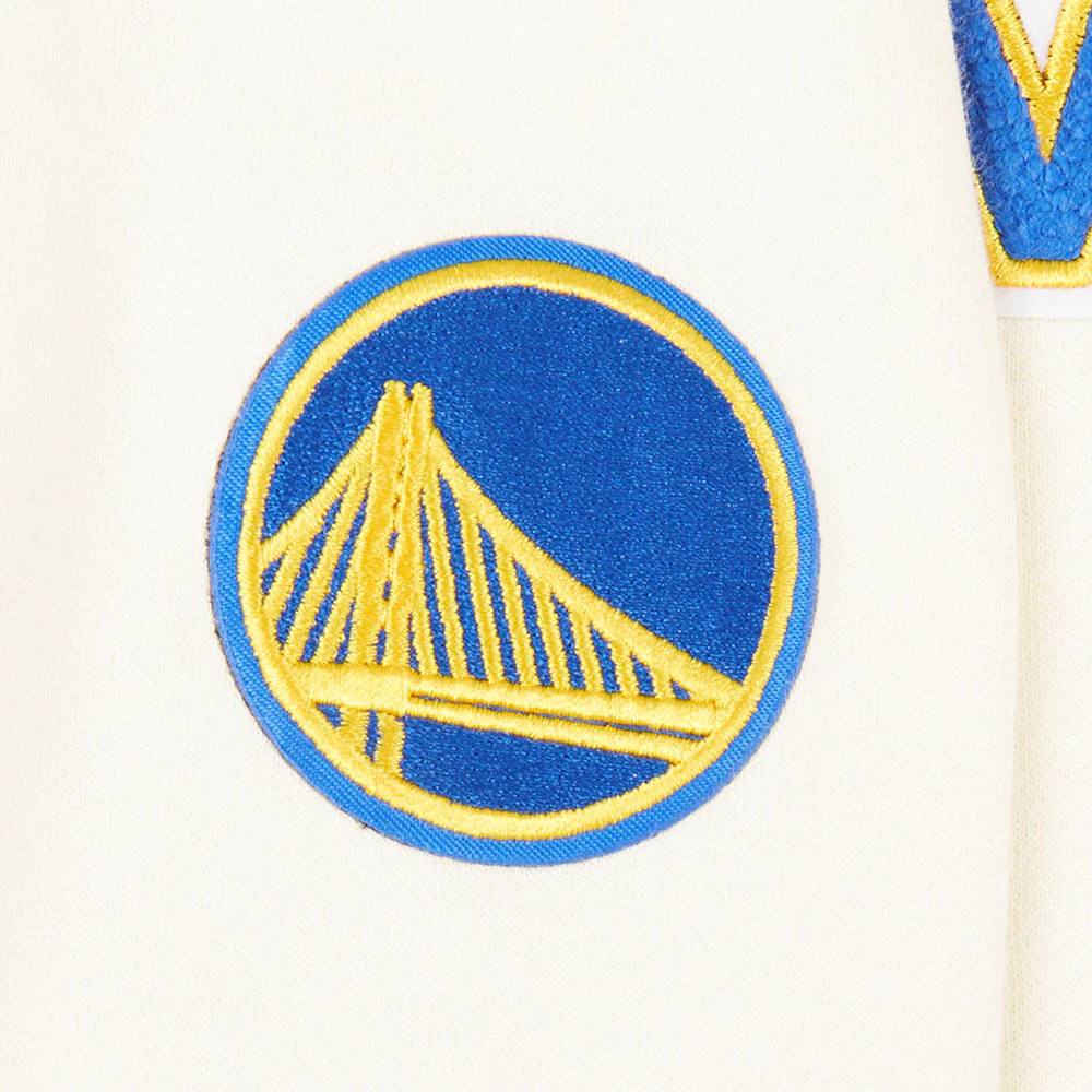 NBA GOLDEN STATE WARRIORS RETRO CLASSIC LITTLE GIRLS RIB FLEECE CREWNECK (EGGSHELL/ROYAL BLUE) - Image 5
