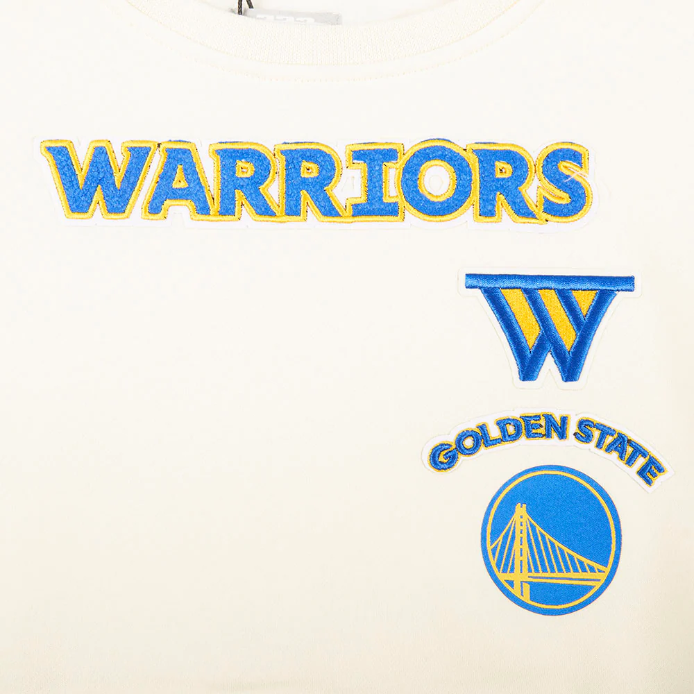 NBA GOLDEN STATE WARRIORS RETRO CLASSIC LITTLE GIRLS RIB FLEECE CREWNECK (EGGSHELL/ROYAL BLUE) - Image 6