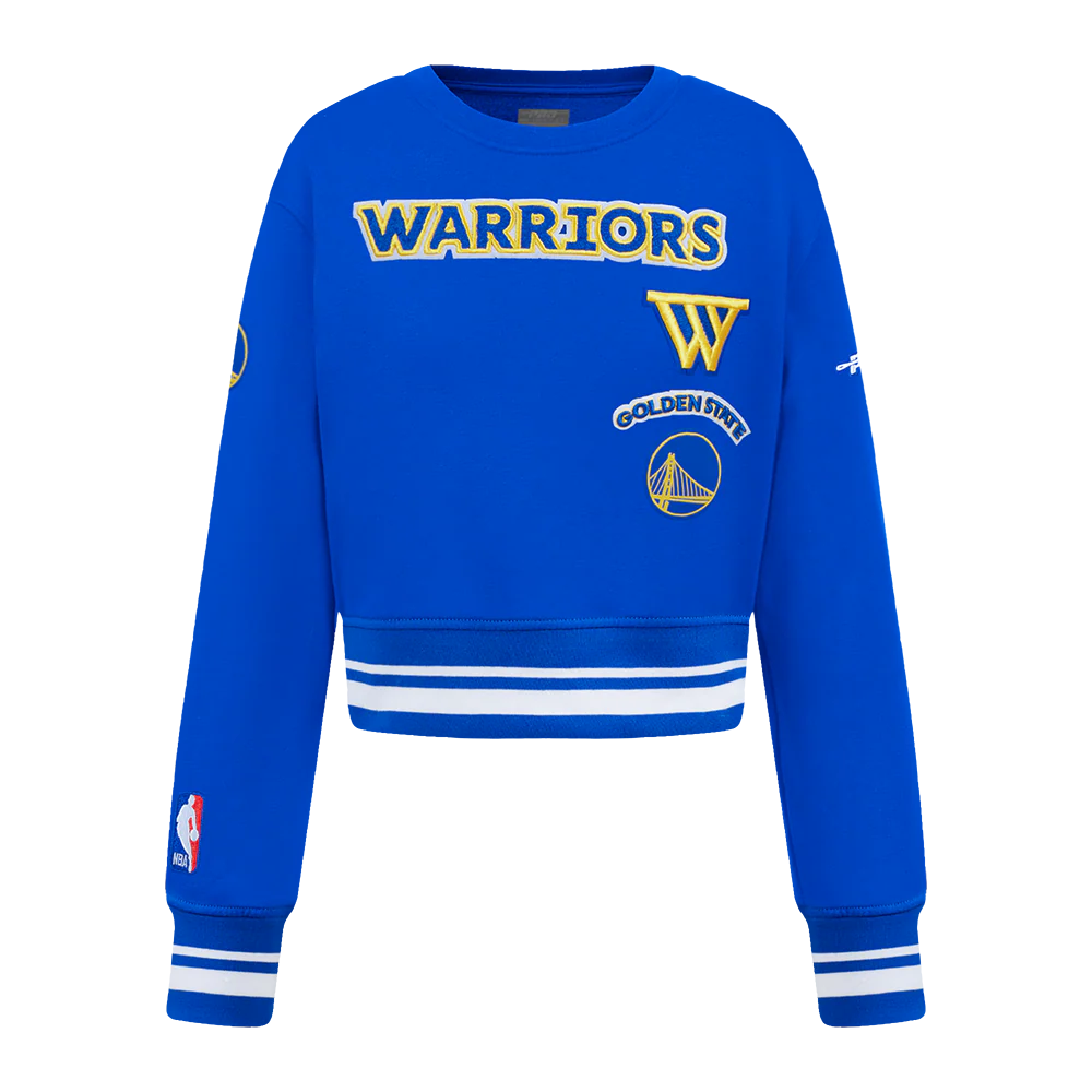 NBA GOLDEN STATE WARRIORS RETRO CLASSIC LITTLE GIRLS RIB FLEECE CREWNECK (ROYAL BLUE)