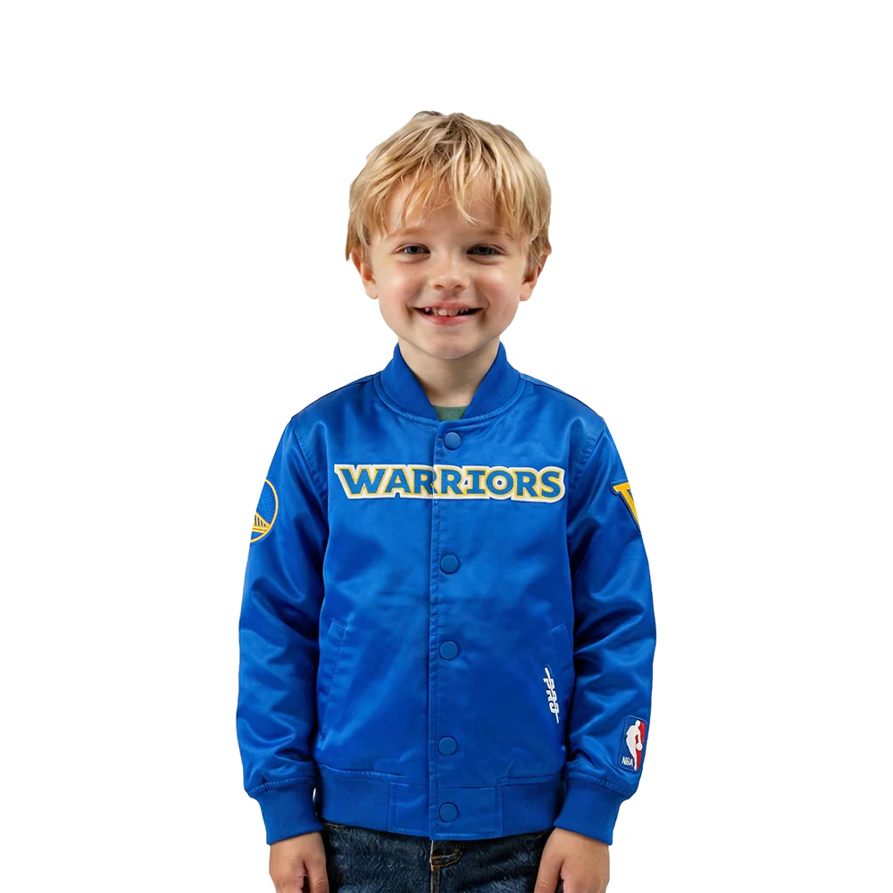 NBA GOLDEN STATE WARRIORS CLASSIC TODDLER BOYS SATIN JACKET (ROYAL BLUE)